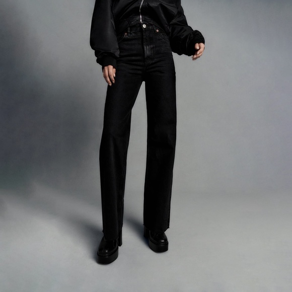 Zara TRF WIDE LEG JEANS Black - Picture 1 of 10